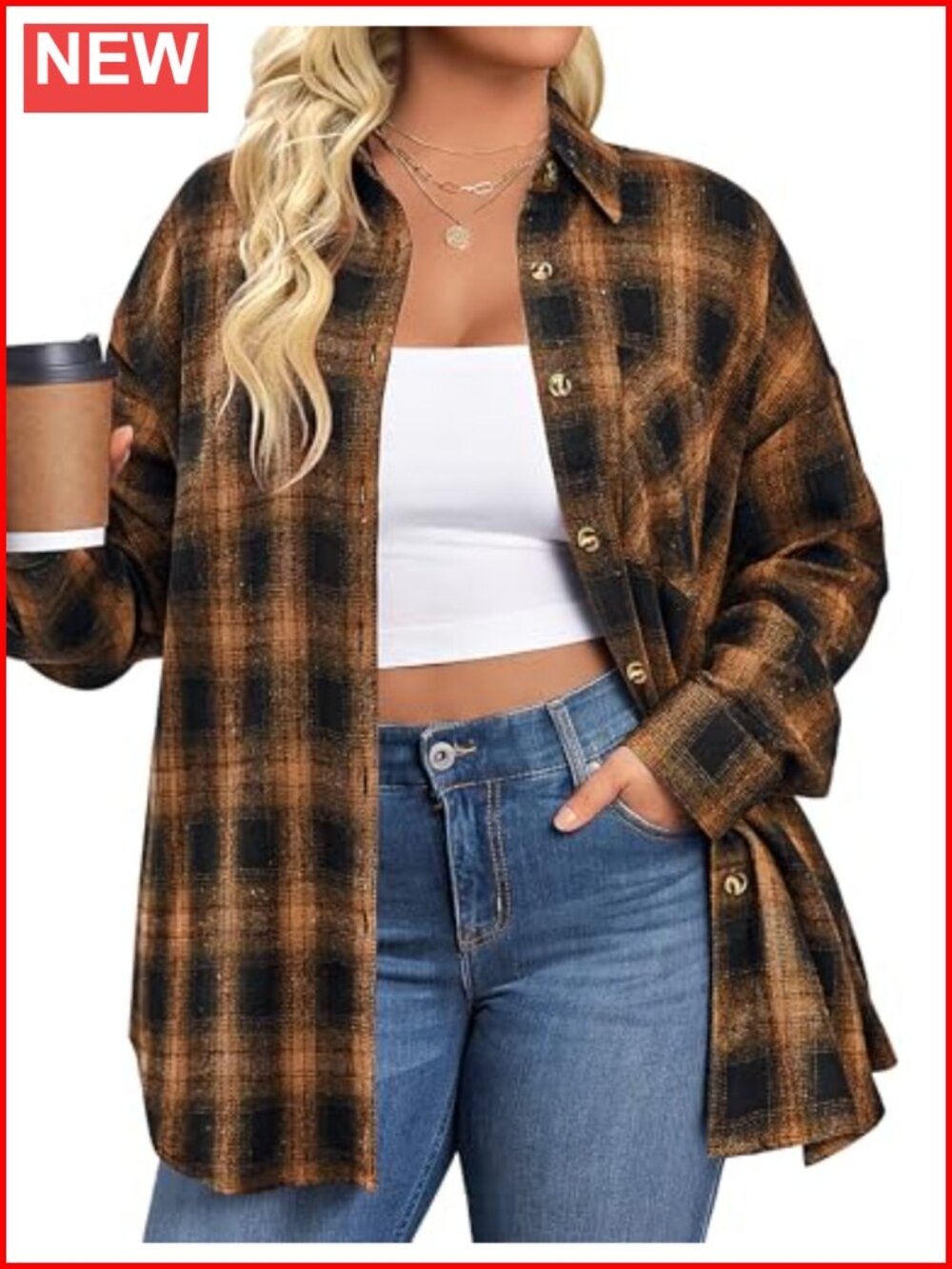 Women's Plus Size Flannel Shirt Long Sleeve Button Down Plaid Blouse | Cotton